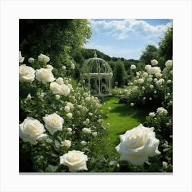 White Roses In A Garden Canvas Print