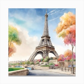 Paris Eiffel Tower Watercolor Painting Canvas Print