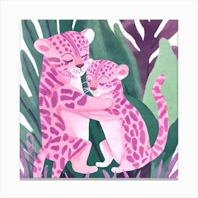 Pink Leopards Playing in Jungle Canvas Print