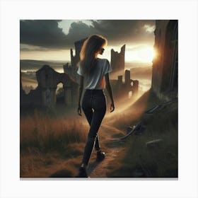 Walking Among Castle Ruins Canvas Print