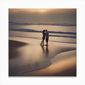 Couple On The Beach At Sunset Canvas Print