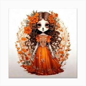 Firefly Character, Girl, Big Eyes, Orange, White, Flowers, Wreath, Curly Hair, Long Dress, Floral, P Canvas Print