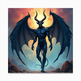 Demon With Dark Wings In A Colorful Watercolor Underworld 1 Canvas Print