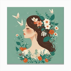 Woman With Flowers And Butterflies Canvas Print