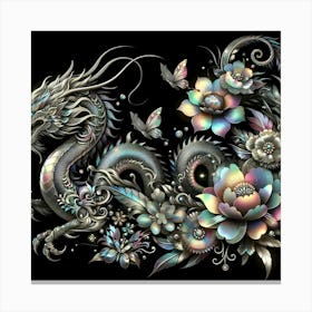 Dragon And Flowers 1 Canvas Print