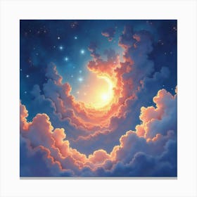 Watercolor Space Art Featuring Radiant Stellar Clouds 1 Canvas Print