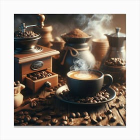 Coffee And Coffee Beans Canvas Print