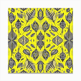 Neon Vibe Abstract Peacock Feathers Black And Yellow Canvas Print