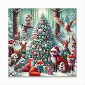 Woodland Animals Christmas Gathering 2 Canvas Print