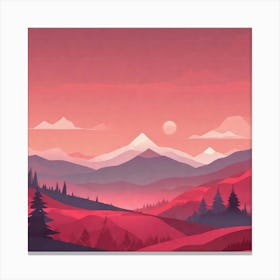 Misty mountains background in red tone 98 Canvas Print