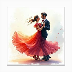 Spanish Dance Performance With Vivid Watercolor Hues And Movement Canvas Print