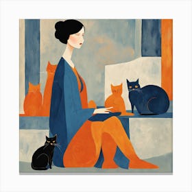 Calm Woman and cat Portrait ai-drawing-generator Canvas Print