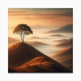 Lone Tree In The Fog Canvas Print