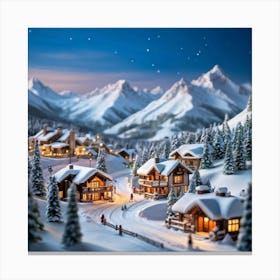 Miniature Ski Resort Nestled In A Picturesque Winter Landscape Snowy Slopes Dotted With Tiny Skiers Canvas Print