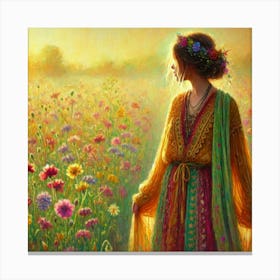 Woman In A Flower Field 1 Canvas Print