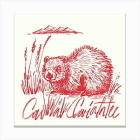 Beaver Drawing Red Canada Canvas Print