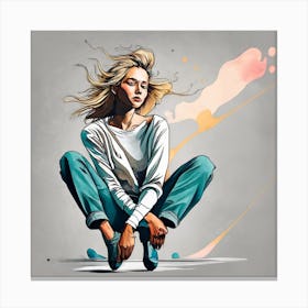 Girl Sitting On The Floor Canvas Print