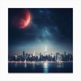 Red Moon Over New York City Canvas Print