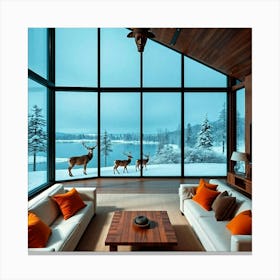 Living Room With Deer 1 Canvas Print