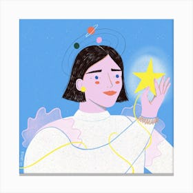 Universe Goddess White In Blue Square Canvas Print