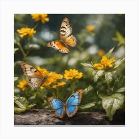 Butterflies On A Flower Canvas Print