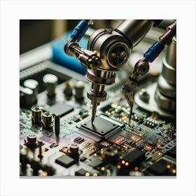 Robot Working On A Circuit Board 3 Canvas Print