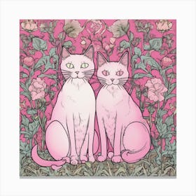 William Morris Inspired Cats Pink Art Print Canvas Print