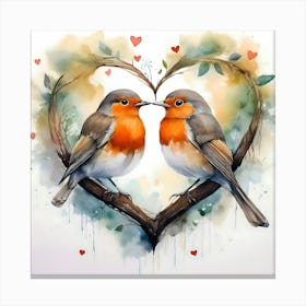 Robins In Love Canvas Print