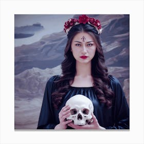 Woman Holding A Skull Canvas Print