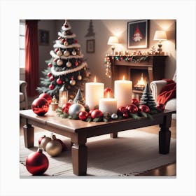 Christmas Decorations On Table In Living Room Mysterious (2) Canvas Print