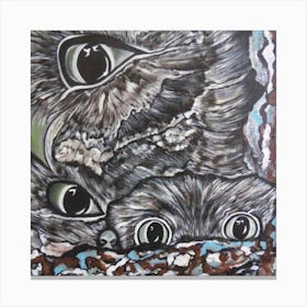 The Abstract Art With Themed Of Owl Eyes Paintings And Greater Owl Feathers Canvas Print