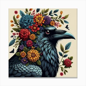 Crow With Flowers Canvas Print