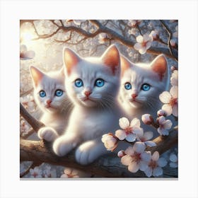 Three Kittens In Cherry Blossoms 2 Canvas Print