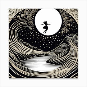 A Linocut Piece Depicting A Mysterious Figure in dreams Canvas Print