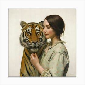 Woman With A Tiger Canvas Print