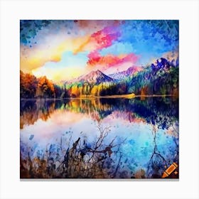 Craiyon 002709 Digital Watercolor Of Mountain Lake Landscape In Autumn Canvas Print