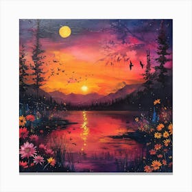 Sunset Over Lake Canvas Print