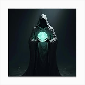 A Shadowy Figure Holding A Glowing Crystal Orb In The Dark 1 Canvas Print