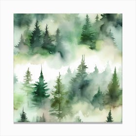 Appalachian Mountains of Misty Pines Watercolor Print of Evergreen Forest..360 Canvas Print