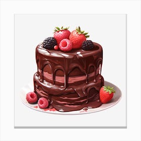 Chocolate Cake With Berries 3 Canvas Print