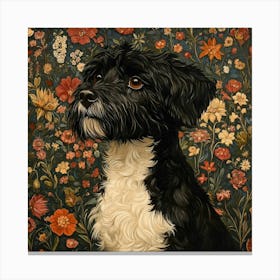 Dog In Flowers Art Canvas Print