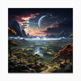 Landscape With Trees And Mountains Canvas Print