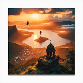 Sunrise Over A Temple Canvas Print