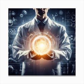 Chemist Holding A Glowing Ball Canvas Print