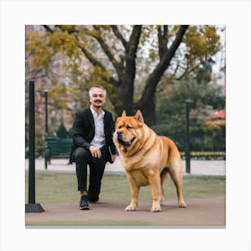 Man With Dog In Park Canvas Print