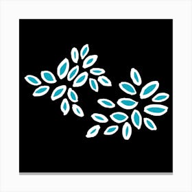 White Turquoise On Black Petals Oval Canvas Print