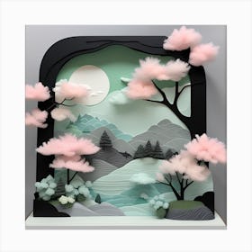3D Pop Up Art Textured Sakura Trees Soft Expressions Pastel Landscape Canvas Print
