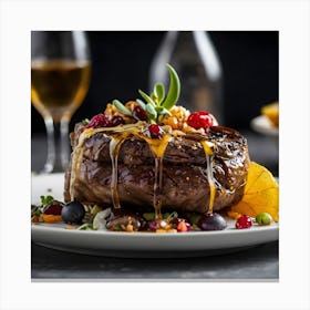 Steak With Berries And Wine Canvas Print