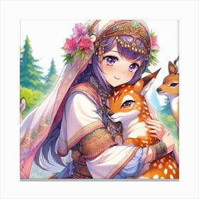 Gorgeous mountain girl with deer Canvas Print