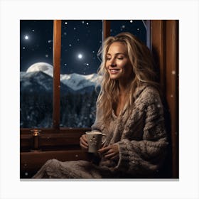 Girl Drinking Coffee Canvas Print